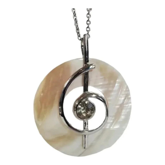 Delicate Mother of Pearl Shell Round Music Note with Cubic Zirconia Jeweled - Picture 11 of 12